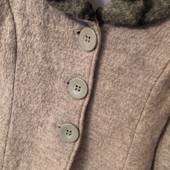 SOFT SURROUNDINGS XS GREY WOOL 3 BUTTON JACKET WITH PATTERNED COLLAR AND CUFFS - Picture 5 of 9